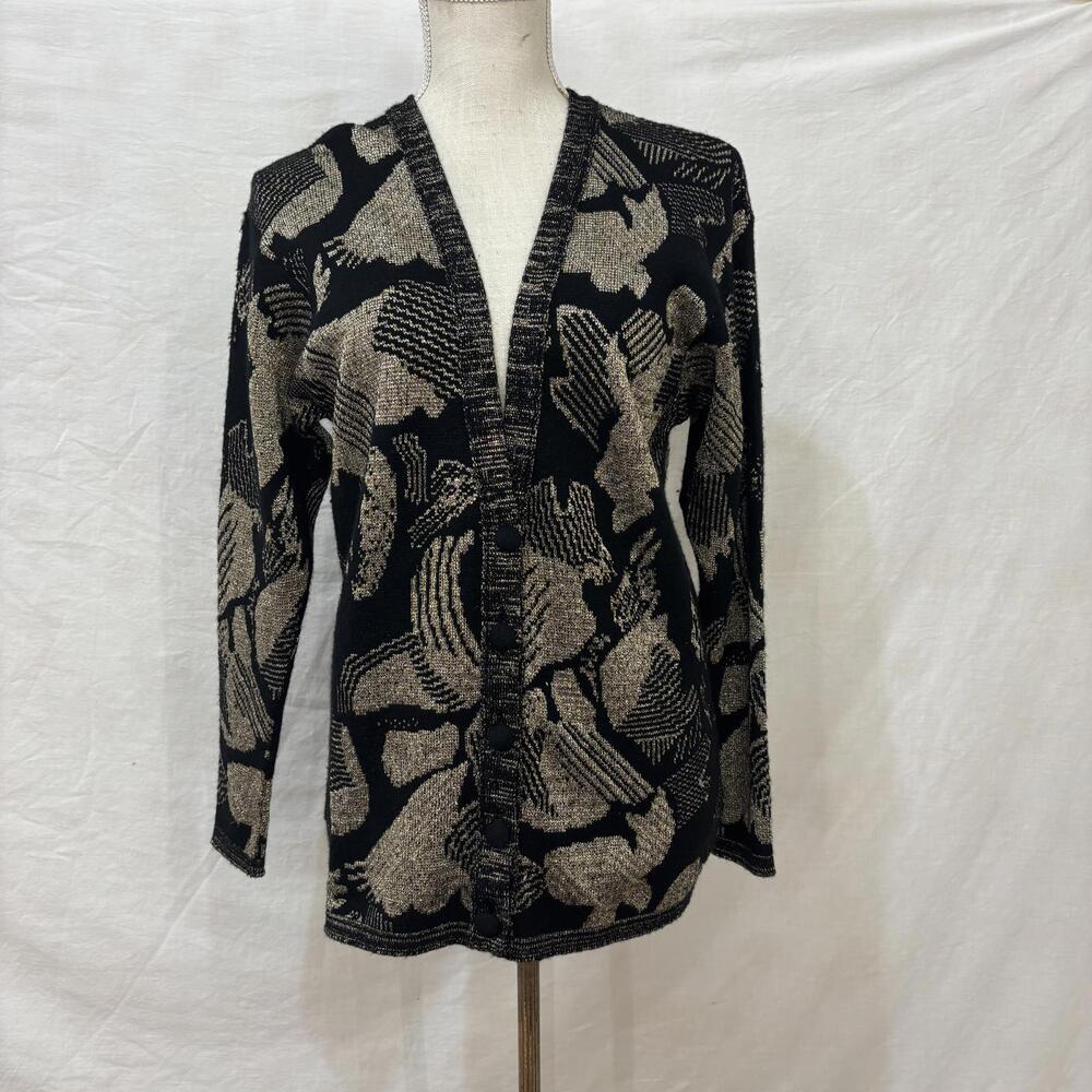 Vtg 80s metallic knit black & gold cardigan sz medium by Betty Hanson